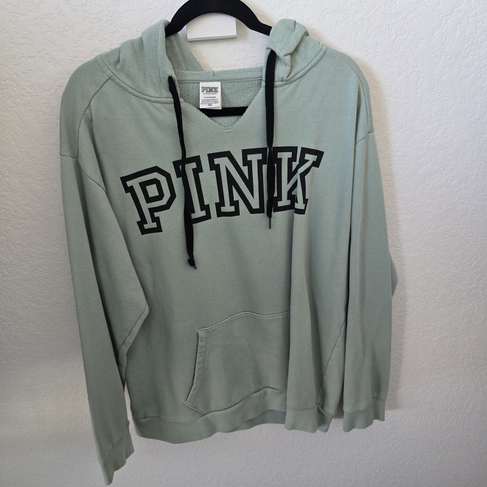 PINK Victoria's Secret Women's Light Green Hoodie Sweater